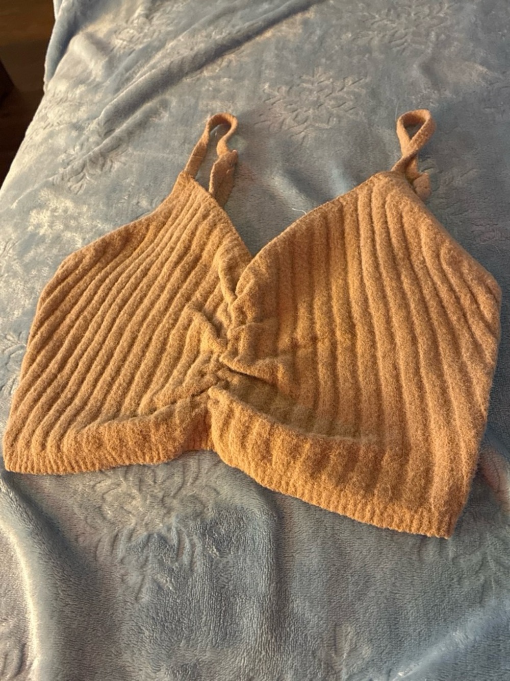 Ribbed Knit Cropped Tank Top - Camel